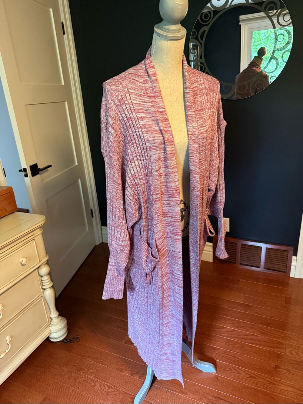 AFRM Heathered Pink Open-Front Long Cardigan